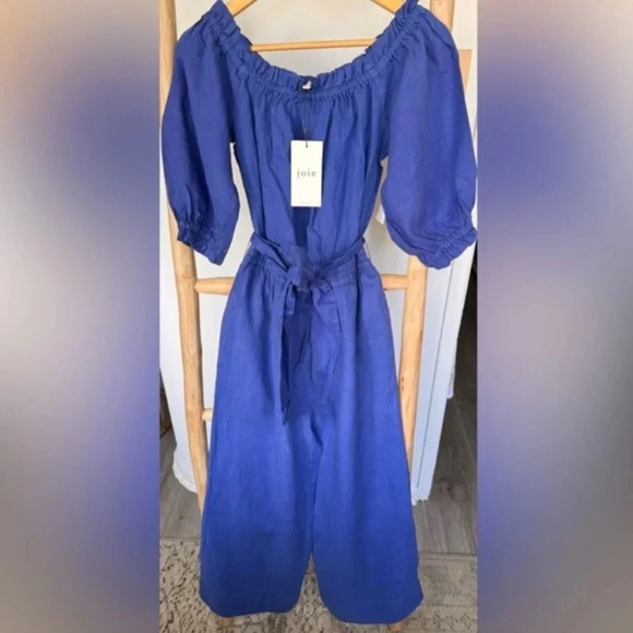 JOIE Josepha cropped linen wide-leg jumpsuit Clematis Blue M - Picture 10 of 12